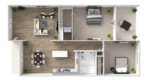 Floor plan for 2 beds, 1 bath, 915 sqft